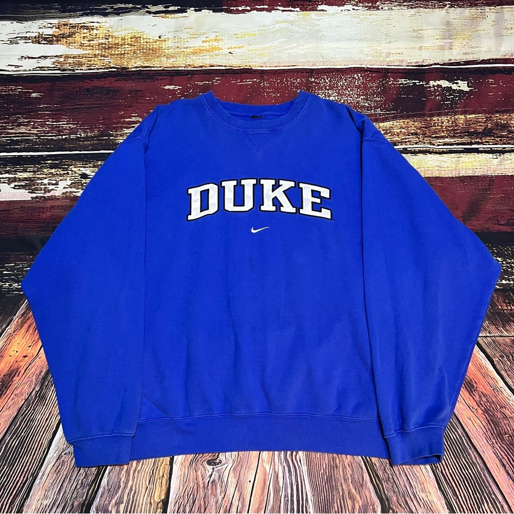 Vintage Y2K Nike Center Swoosh Crewneck Duke Blue Devils Embroidered Sweatshirt - Picture 1 of 7